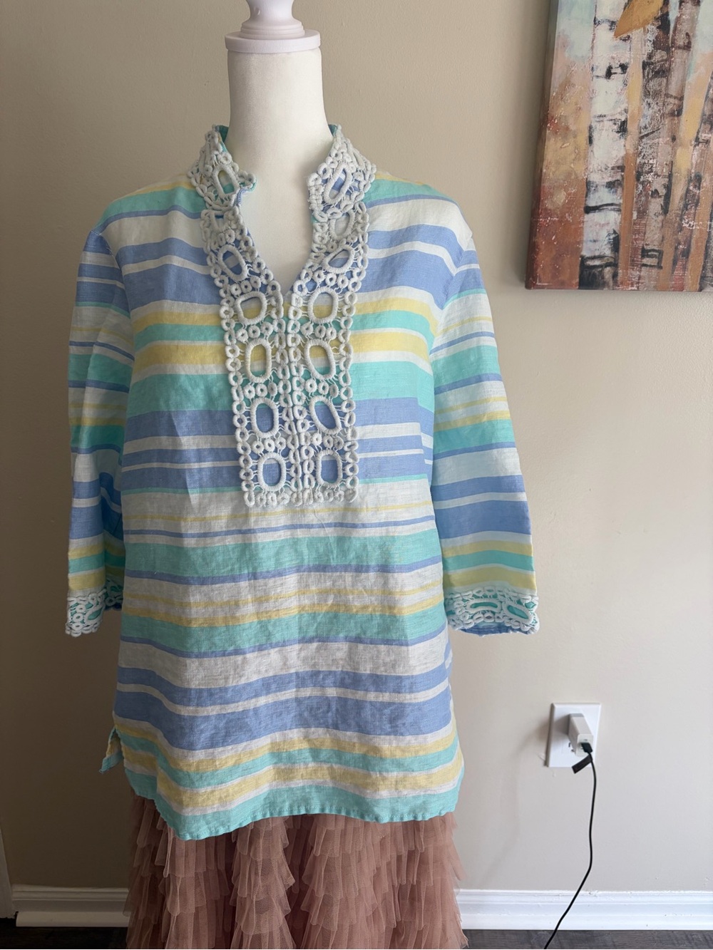Peck & Peck Pastel Striped Linen Top in Blue, Mint, Yellow